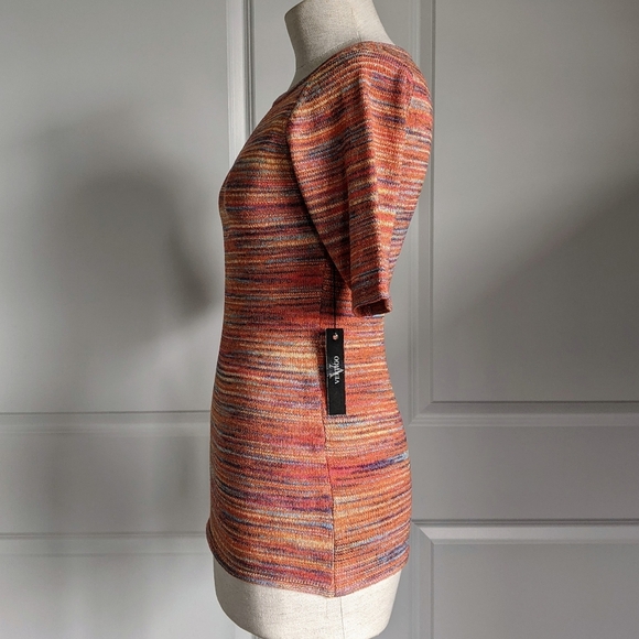 Vertigo Top Space Dye Multicolor Knit Elbow Length Sleeve Round Neck S NWT - Picture 8 of 12